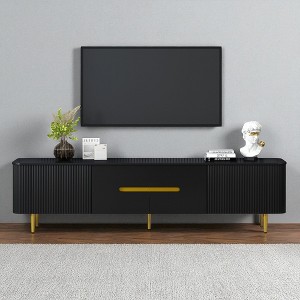 78.7" TV Stand for Up to 85" TVs, MDF Cabinet with 4 Storage Compartments, Cable Management, Gold Metal Legs, Minimalist Entertainment Console - 1 of 4