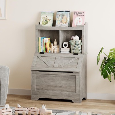 3-tier Wooden Kids Bookcase and Toy Storage Organizer with Flip-Top Lid