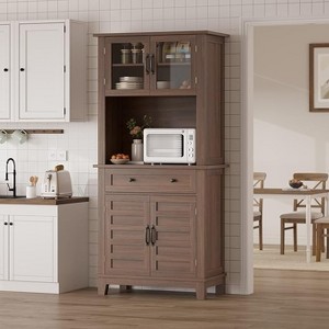Multi-Functional ¨C Elegant Pantry Coffee Bar Cabinet for Tall Kitchen Storage with Adjustable Shelves, Glass Doors & Drawer ¨C Ideal for Dining Room - 1 of 4