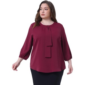 Agnes Orinda Women's Plus Size Stylish Tie Neck 3/4 Ruffle Sleeves Work Office Blouses - 1 of 4