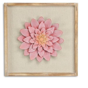 HomeRoots 12" X 13" Pink and Off White Flower Wood and Metal Wall Decor - 1 of 4