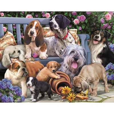 Vermont Christmas Store Dogs on a Bench Jigsaw Puzzle, Ages 12 and Up, 30 x 24 inch, 1000 Pieces