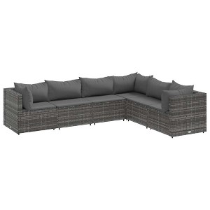 vidaXL - 6 Piece Patio Lounge Sofa Set with Gray Poly Rattan and Cushions for Outdoor, Garden, Patio, Terrace, Backyard - 1 of 4