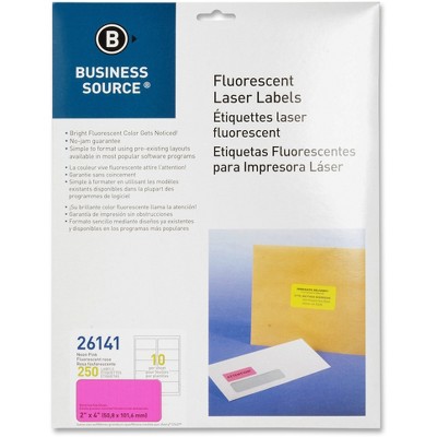 Business Source Laser Labels Fluorescent 2"x4" 250/PK Neon Pink 26141