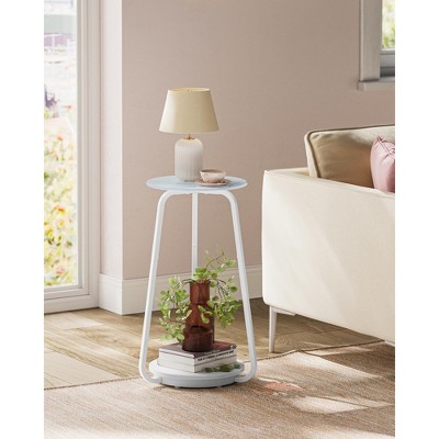 VASAGLE Round Side Table, 2-Tier Nightstand, End Table with Glass Top and Particleboard Shelf, Cocktail Table