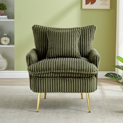 CAVINAS Comfortable Chair Coarse Corduroy Fabric Couch Small Sofa with 1 Pillow for Living Room