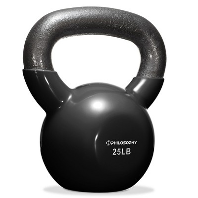 Philosophy Gym Vinyl Coated Cast Iron Kettlebell Weight 25 Lbs - Black