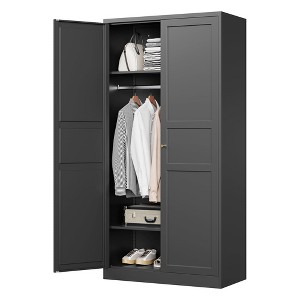 Mlezan 72" Wardrobe: 2 Doors, Hanging Rod, Metal Cabinet for Bedroom, Laundry, or Office. Perfect for Clothing Storage and Organization. - 1 of 4