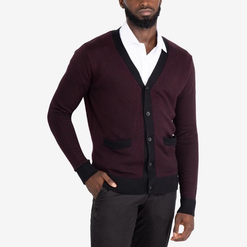 X Ray Men s Herringbone Cardigan Sweater In Oxblood black Size 2x Large Target