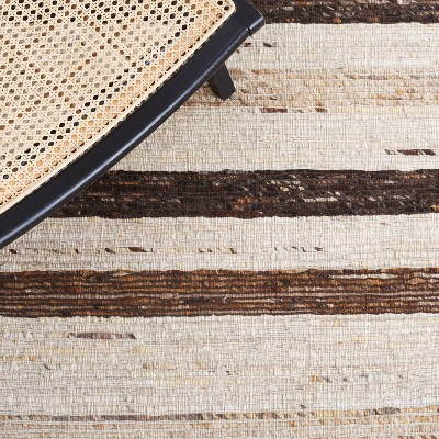 Ivory and Brown Flat Woven Wool Area Rug, 6' x 9'