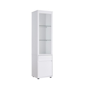 GlasFlength Decorative Storage Cabinets Contemporary Display Cabinet with Three Glass Shelves One Shelves Cabinet with Two Shelves, White, 21"*8"*52" - 1 of 4