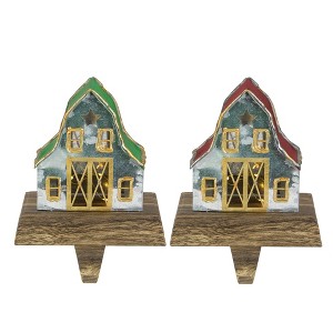 Northlight Set of 2 LED Lighted Galvanized Barn Christmas Stocking Holders 5.5" - 1 of 4