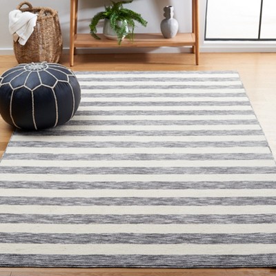 Dark Grey and Ivory Striped 6' x 9' Synthetic Area Rug