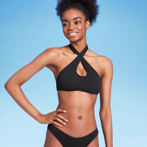 porcelæn kone Adgang Women's Cross Front Pucker Textured Halter Bikini Top - Wild Fable™ : Target