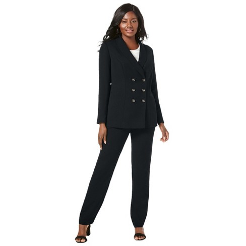 Jessica London Women's Plus Size Double-Breasted Pantsuit - 18 W, Black