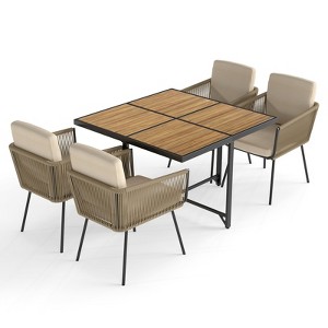 Gymax 5PC Outdoor Patio Dining Set w/ Rectangular Acacia Wood Table ...