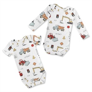 Sweet Jojo Designs Boy Baby Bodysuits - Set 0-6M Construction Truck Red Blue and Grey 2pc - 1 of 4