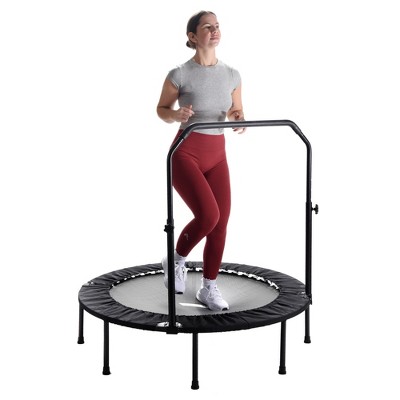 48-Inch Black Round Fitness Trampoline with Adjustable Handlebar