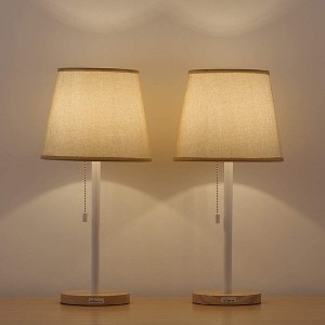 Oumilen Vintage Wood Base Pull Chain Table Reading Lamp, Set of 2, White - 1 of 1
