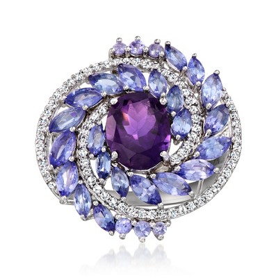 Ross-Simons 2.00 Carat Amethyst and 2.30 ct. t.w. Tanzanite Ring With .50 ct. t.w. White Zircons in Sterling Silver