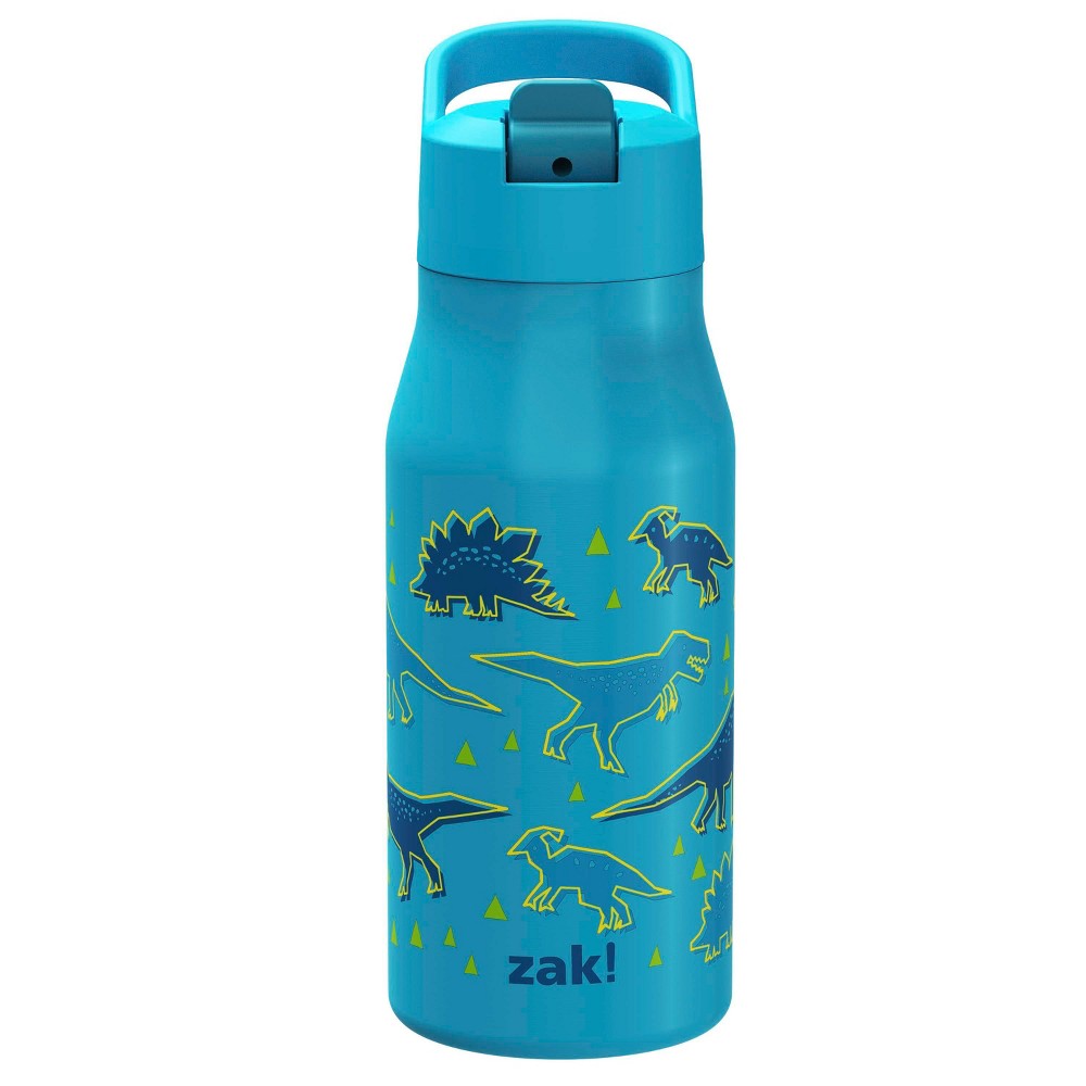 Zak Designs 14oz Double Walled Stainless Steel Tranquility Straw Water Bottle - Blue Dino