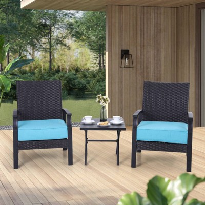 3pc Patio Conversation Set with Rattan Wicker Chairs & Coffee Table - Captiva Designs