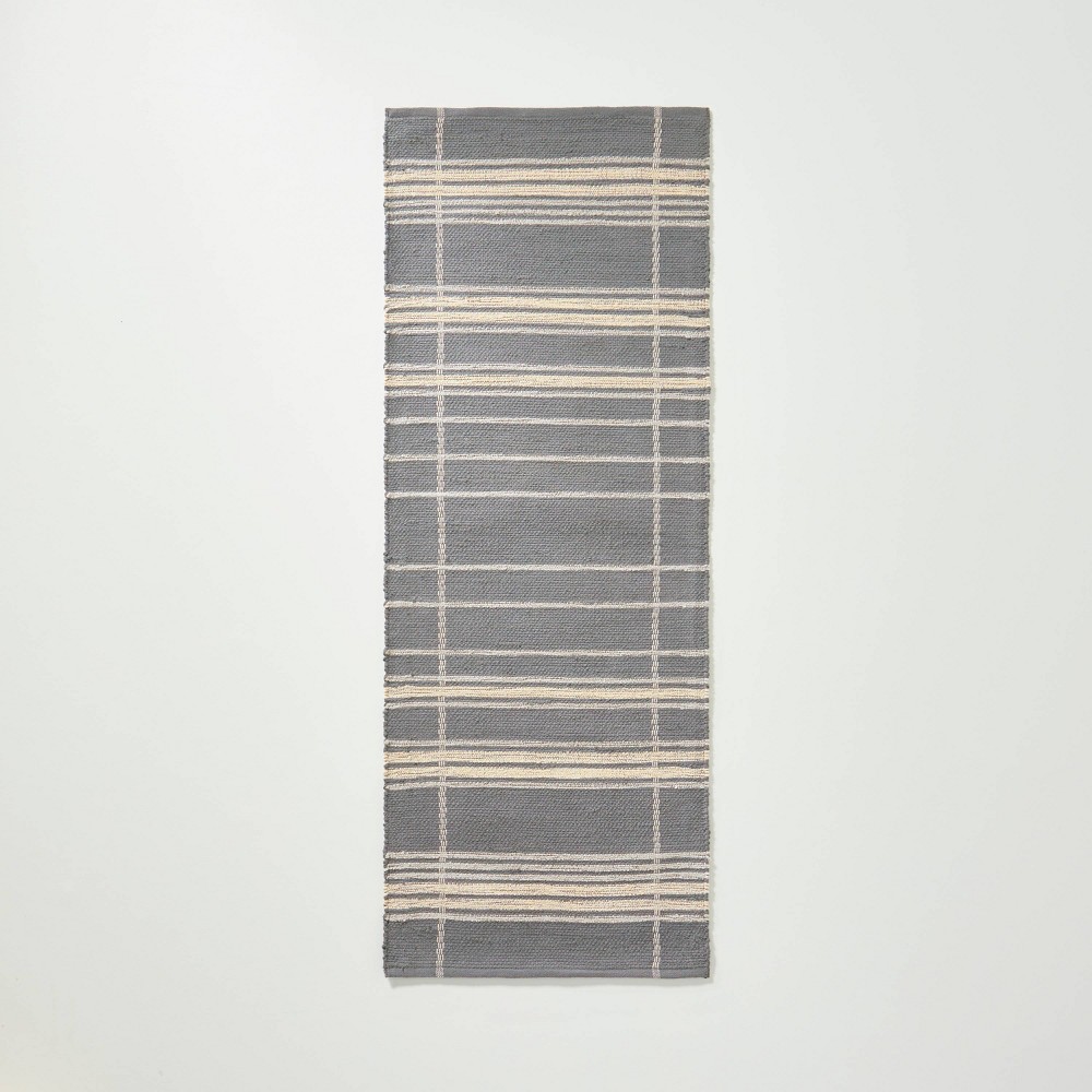  Wool Blend Variegated Stripe Runner Rug Dark Gray