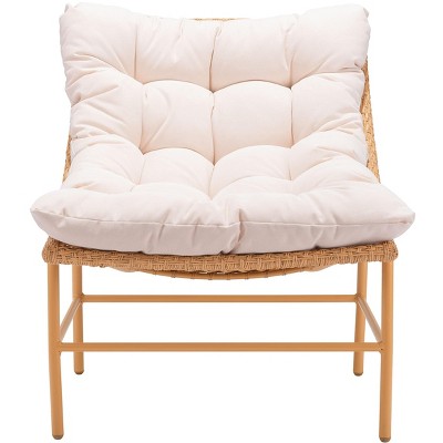 Beige and Natural Wicker Accent Chair with Cushions