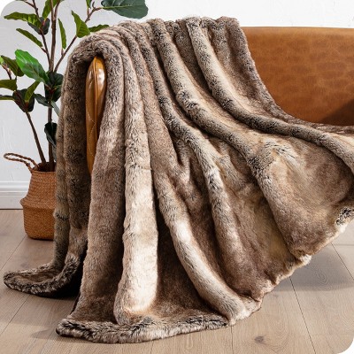 Variegated Mocha Throw 47 x 60 Faux Fur Blanket by Bare Home