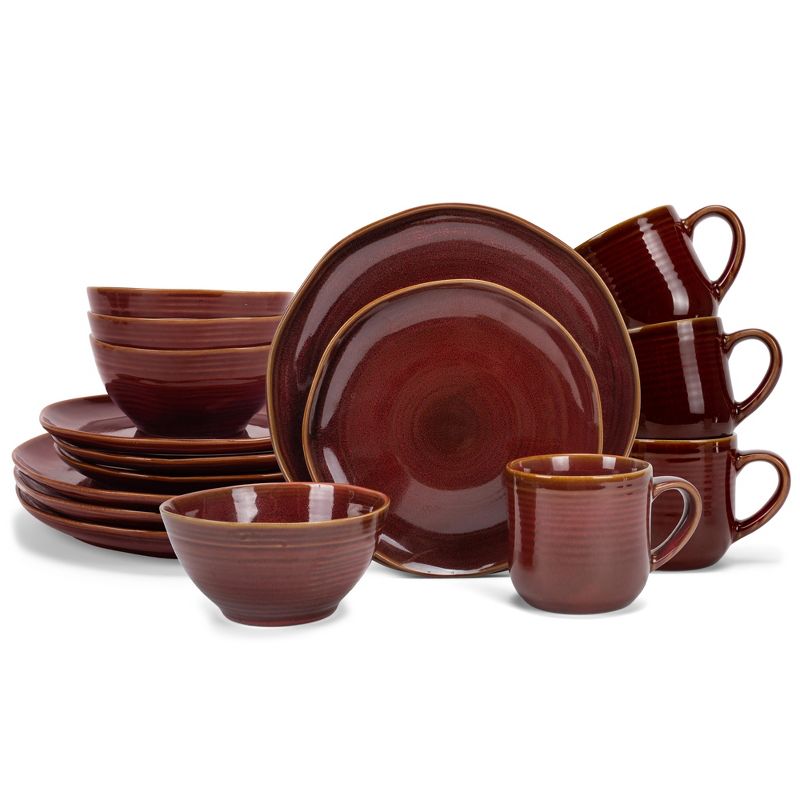 Elanze Designs Reactive Glaze Ceramic Stoneware Dinnerware 16 Piece Set - Service for 4, Burnt Auburn Red, 1 of 7