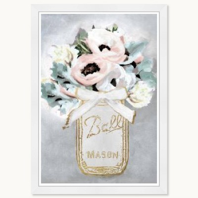 Mason Jar Mora White Framed Floral Canvas Wall Art