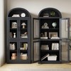 Arched Bookshelf with Doors Farmhouse Bookcase 15.83in Depth Display Storage Shelves 71.4in Tall Wooden Display Cabinet Rounded Bookcases - 2 of 4
