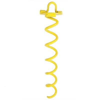 Sunnydaze Outdoor Tarp Tent Tie-Out Heavy-Duty Spiral Ground Anchor Stake with Folding Ring - 16" - Yellow