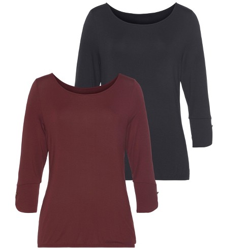 LASCANA Women's 2 Pack 3/4 Sleeve Tops - image 1 of 4