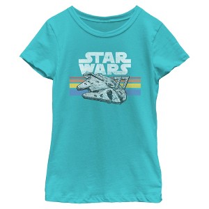 Girls Star Wars Millennium Falcon 77' Vintage Stripes T Shirt - 1 of 4