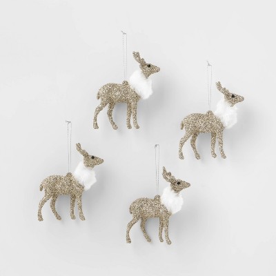 4ct Glitter Deer with Fur Scarf Christmas Ornament Set - Wondershop™