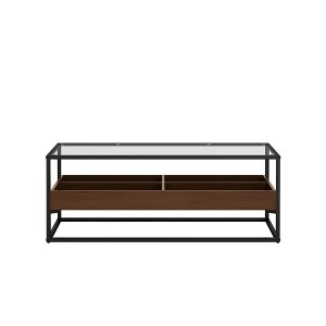 Coffee Table With Storage Compartment, 47.24in Tempered Glass Bearing Up To 33 Pounds,Black - 1 of 3