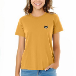 Dalix Butterfly Embroidered Cotton Relaxed Fit Short Sleeve Crewneck Tee Shirt Women - 1 of 4