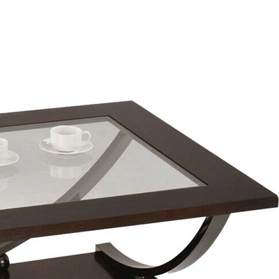 36" Black Nickel and Clear Glass Square Coffee Table with Storage
