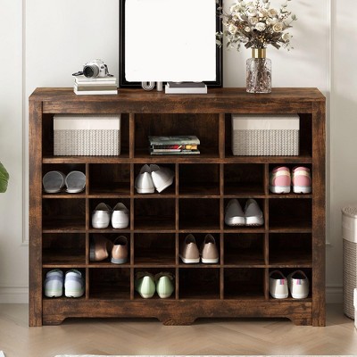 Modern 24 Shoe Cubby Console,freestanding Shoe Cabinet Storage,wooden ...