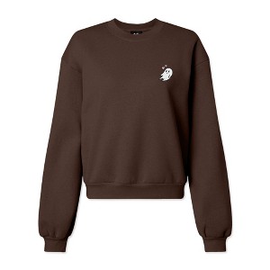 Dalix Heartly Ghost Embroidered Fleece Relaxed Boxy Fit Long Sleeve Crewneck Sweatshirt Womens - 1 of 4