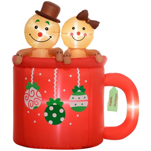 Outsunny 6FT Christmas Inflatable Couple Gingerbread Man in Hot Cocoa Mug, Blow Up Christmas Decoration with LED Lights for Indoor, Outdoor, Yard - image 1 of 4