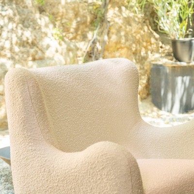 Ivory Boucle Modern Swivel Glider with Curved Back