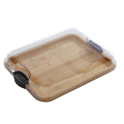 Farberware 11"x14" Build-a-Board Charcuterie Bamboo Board with Locking Lid and Black Handle