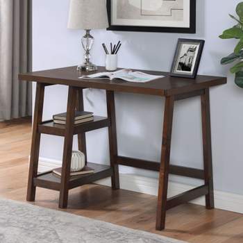 Study Desk Wood Table Workstation, Contemporary Wood Writing Desk with Storage, Home Office Desk for Small Spaces-The Pop Home