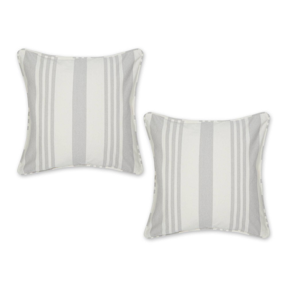 2pc 18"x18" Bold Chambray Striped Recycled Cotton Square Throw Pillow Cover Gray - Design Imports: Indoor Use, Machine Washable