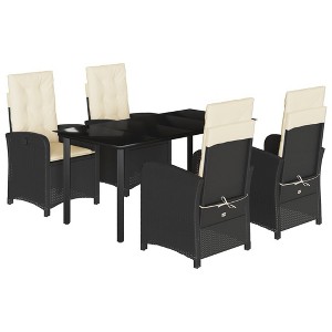 vidaXL 5 Piece Patio Dining Set with Reclining Chairs, Cushions, Black Poly Rattan, Tempered Glass Tabletop, Outdoor Garden Furniture - 1 of 4