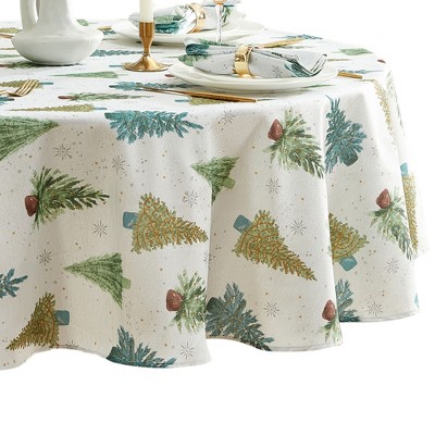 Elrene Lucina Twinkle Trees Holiday Lurex Fabric Tablecloth - Elrene Home Fashions