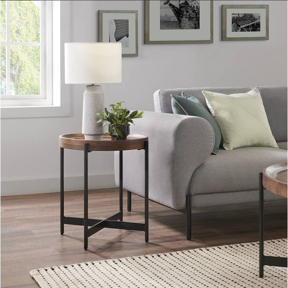 20" Brookline Round End Table Medium Chestnut - Alaterre Furniture: Chic Industrial, Fixed Tray Top - thumbnail 10