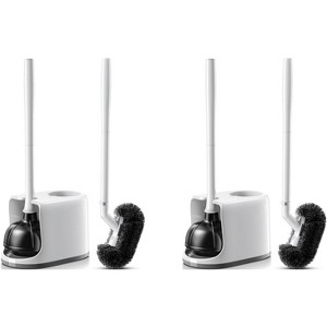 HAMITOR Toilet Plunger and Brush Set for Bathroom Cleaning with Extented Handle Heavy Duty Toilet Plunger Combo Accessories with Caddy Stand Holder - 1 of 4